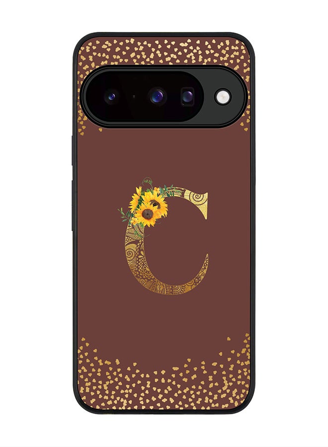 For Google Pixel 10 Case,Slim fit Camera Protection, Shockproof Thin Phone cover  - Custom Floral Monogram - C  (Brown )